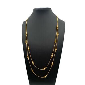 Vintage Avon Double Strand Beaded Chain Gold Tone Necklace Signed